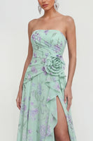 Load image into Gallery viewer, Green Purple Flower Strapless A Line Maxi Beach Formal Dress with Ruffles