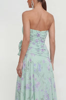 Load image into Gallery viewer, Green Purple Flower Strapless A Line Maxi Beach Formal Dress with Ruffles