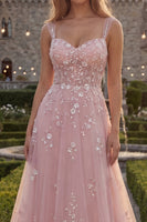 Load image into Gallery viewer, Sparkly Blue Floral A Line Beaded Thick Straps Long Formal Dress