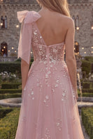 Load image into Gallery viewer, Floral Sparkly Blue Beaded A Line Long Formal Dress with Bow