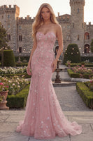 Load image into Gallery viewer, Sparkly Blue Floral Beaded Mermaid Strapless Long Formal Dress