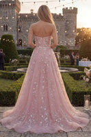 Load image into Gallery viewer, Strapless Sparkly Blue Floral Beaded A Line Long Formal Dress