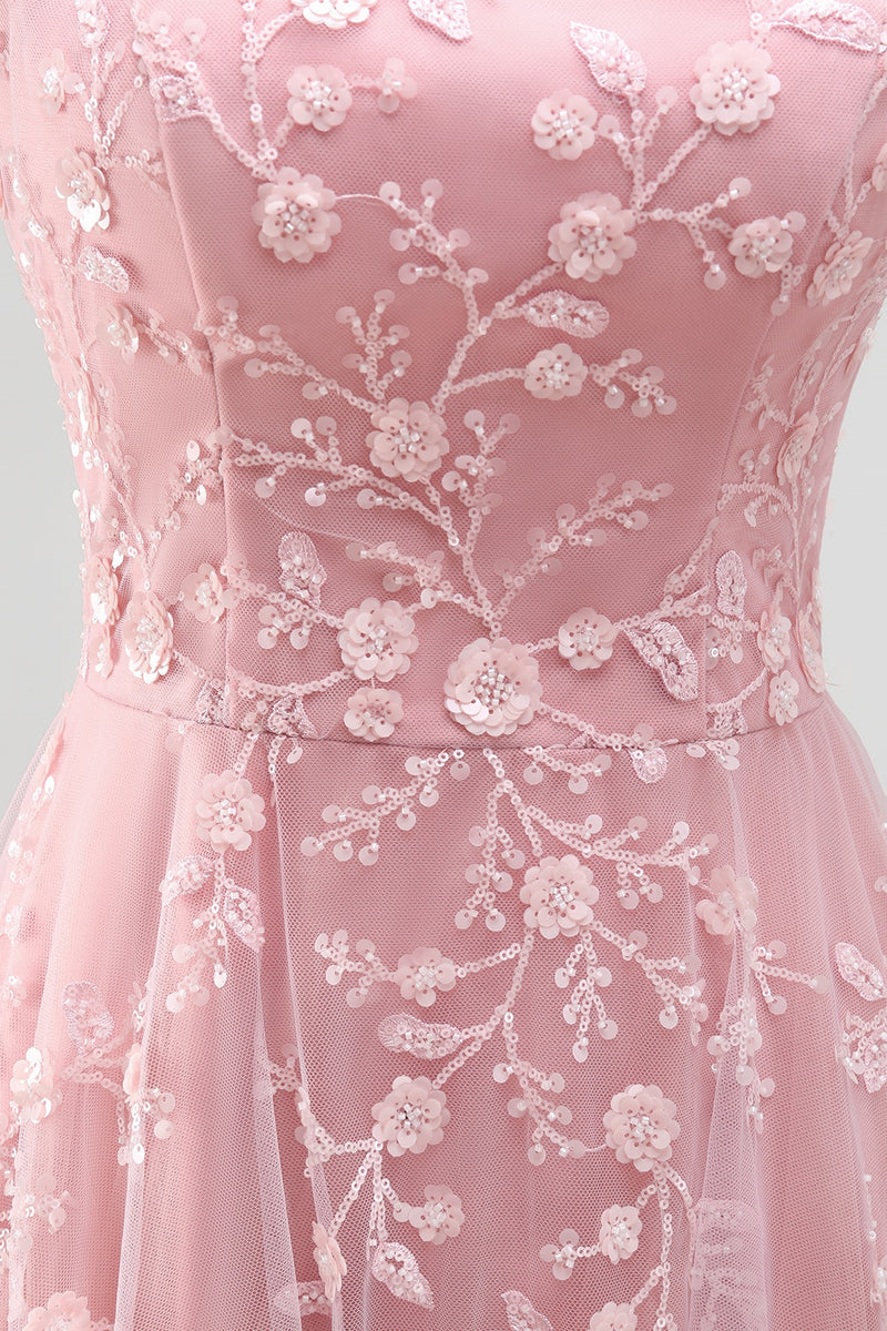 Load image into Gallery viewer, Strapless Sparkly Blue Floral Beaded A Line Long Formal Dress