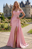 Load image into Gallery viewer, Floral Pink Ruched Mermaid Long Corset Formal Dress with Side Cape