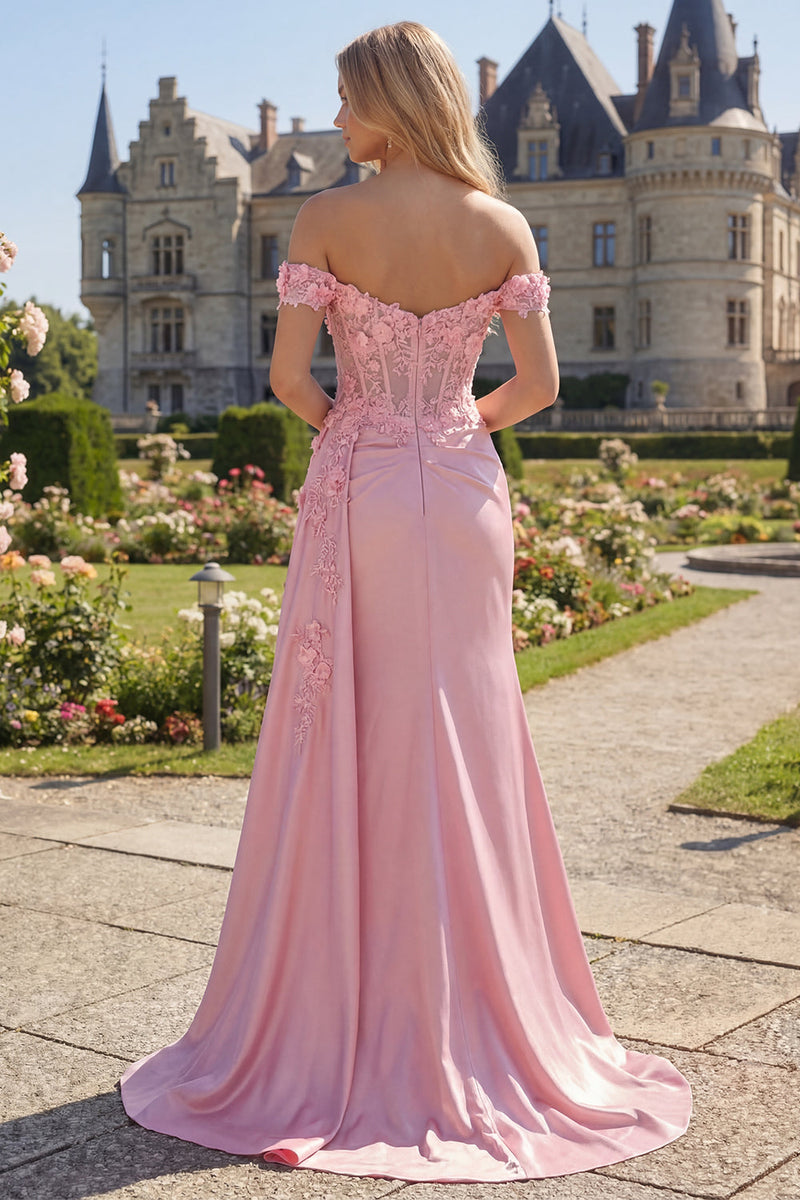 Load image into Gallery viewer, Floral Pink Ruched Mermaid Long Corset Formal Dress with Side Cape