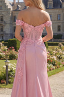 Load image into Gallery viewer, Floral Pink Ruched Mermaid Long Corset Formal Dress with Side Cape