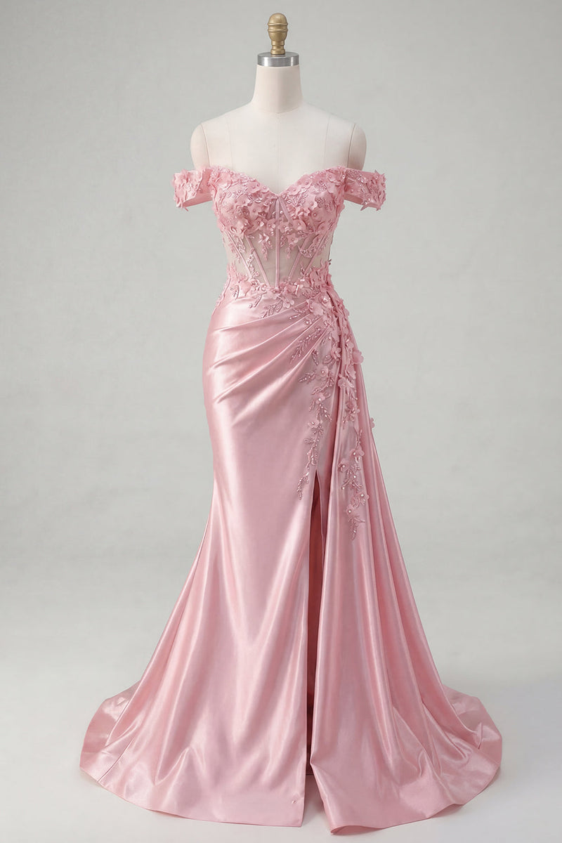 Load image into Gallery viewer, Floral Pink Ruched Mermaid Long Corset Formal Dress with Side Cape