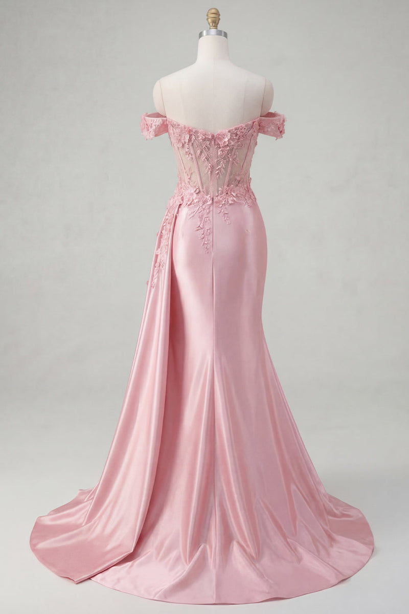 Load image into Gallery viewer, Floral Pink Ruched Mermaid Long Corset Formal Dress with Side Cape