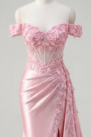Load image into Gallery viewer, Floral Pink Ruched Mermaid Long Corset Formal Dress with Side Cape