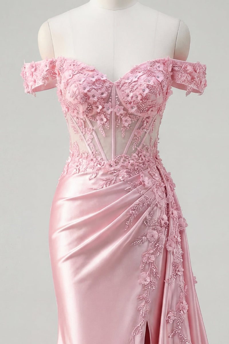 Load image into Gallery viewer, Floral Pink Ruched Mermaid Long Corset Formal Dress with Side Cape