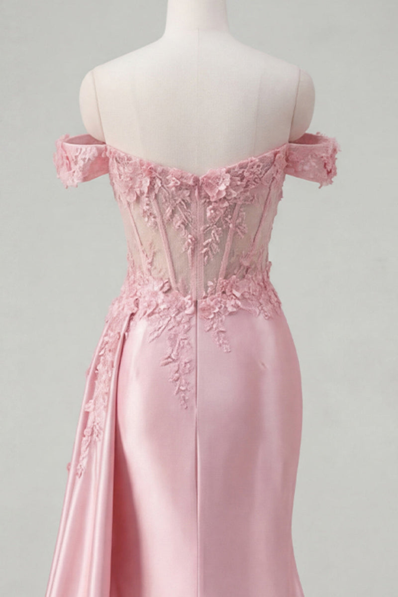 Load image into Gallery viewer, Floral Pink Ruched Mermaid Long Corset Formal Dress with Side Cape