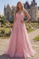 Load image into Gallery viewer, Floral Pink A Line Strapless Corset Long Formal Dress