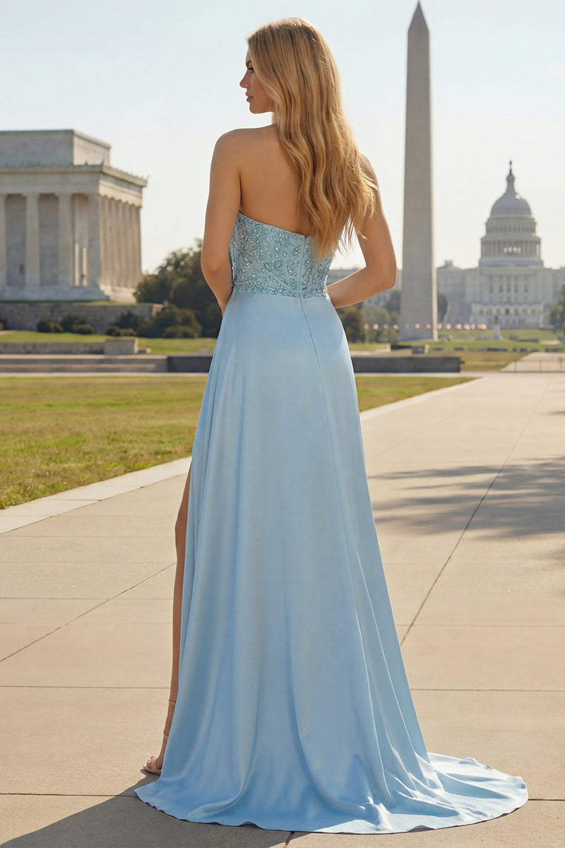 Load image into Gallery viewer, Blue Beaded Mermaid Ruched Long Formal Dress with Side Cape