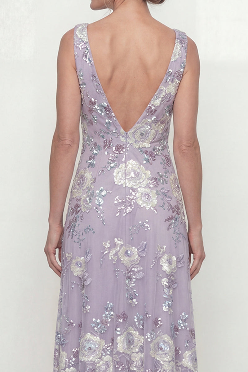 Load image into Gallery viewer, Dusty Purple Long Floral A Line Mother of the Bride Dress