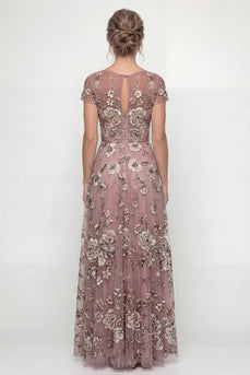 Dusty Rose A Line Floral Long Mother of the Bride Dress