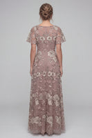 Load image into Gallery viewer, V-Neck Dusty Rose Long A Line Floral Mother of the Bride Dress