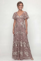 Load image into Gallery viewer, V-Neck Dusty Rose Long A Line Floral Mother of the Bride Dress