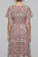 Load image into Gallery viewer, V-Neck Dusty Rose Long A Line Floral Mother of the Bride Dress