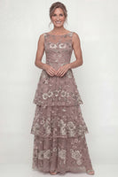 Load image into Gallery viewer, Dusty Rose A Line Floral Long Mother of the Bride Dress with Ruffles