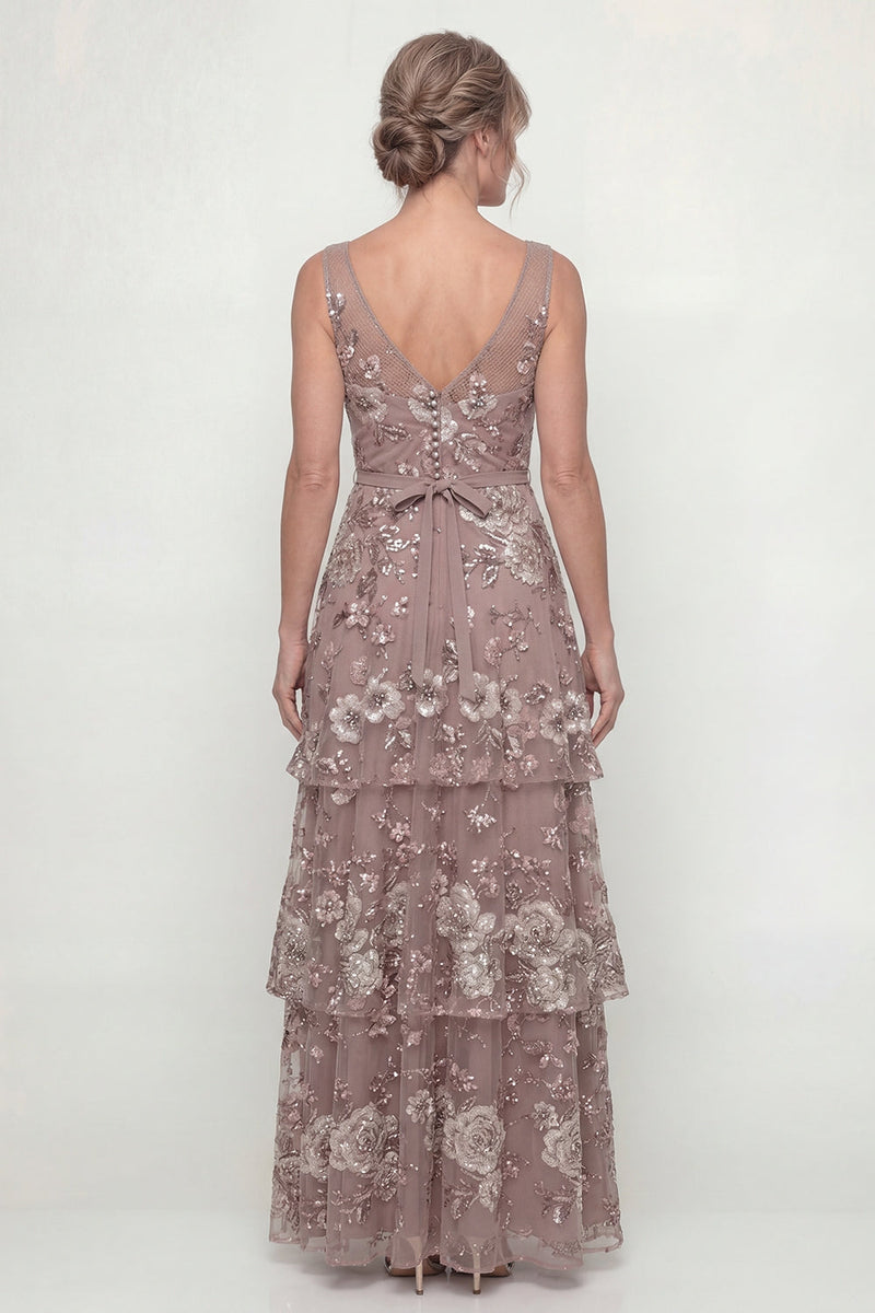 Load image into Gallery viewer, Dusty Rose A Line Floral Long Mother of the Bride Dress with Ruffles