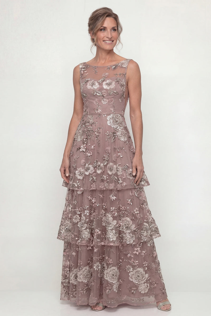 Load image into Gallery viewer, Dusty Rose A Line Floral Long Mother of the Bride Dress with Ruffles