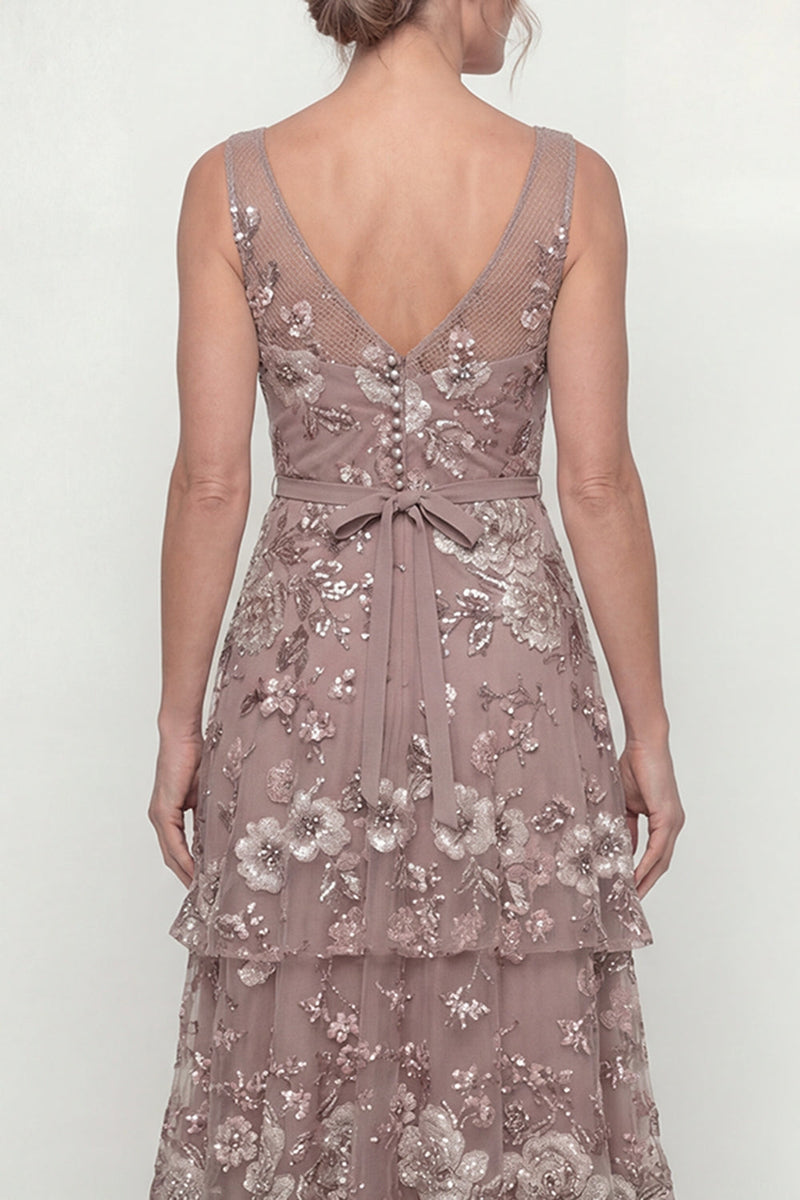 Load image into Gallery viewer, Dusty Rose A Line Floral Long Mother of the Bride Dress with Ruffles