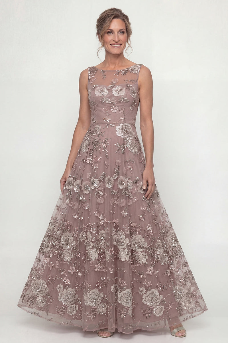 Load image into Gallery viewer, Dusty Rose A Line Long Floral Mother of the Bride Dress with Beading