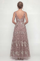 Load image into Gallery viewer, Dusty Rose A Line Long Floral Mother of the Bride Dress with Beading