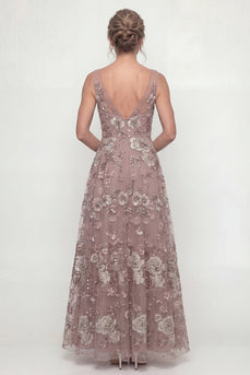Dusty Rose A Line Long Floral Mother of the Bride Dress with Beading