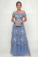 Load image into Gallery viewer, Dusty Blue A Line Floral Long Mother of the Bride Dress with Ruffles