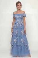 Load image into Gallery viewer, Dusty Blue A Line Floral Long Mother of the Bride Dress with Ruffles