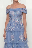 Load image into Gallery viewer, Dusty Blue A Line Floral Long Mother of the Bride Dress with Ruffles