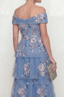 Load image into Gallery viewer, Dusty Blue A Line Floral Long Mother of the Bride Dress with Ruffles