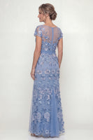 Load image into Gallery viewer, Dusty Blue Floral Long Ruched A Line Mother of the Bride Dress