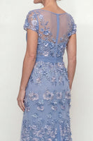 Load image into Gallery viewer, Dusty Blue Floral Long Ruched A Line Mother of the Bride Dress