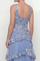 Load image into Gallery viewer, Dusty Blue Floral A Line Long Mother of the Bride Dress with Ruffles