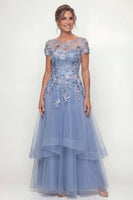Load image into Gallery viewer, Dusty Blue Long Floral A Line Mother of the Bride Dress with Ruffles