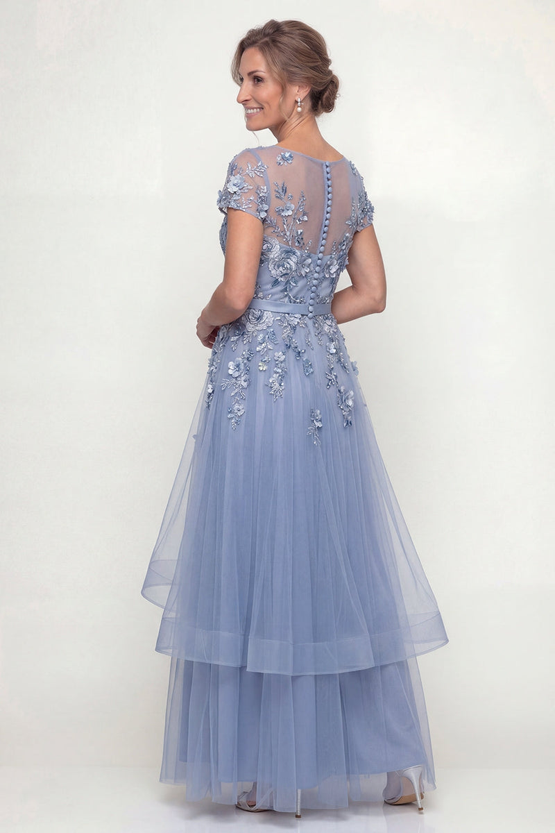 Load image into Gallery viewer, Dusty Blue Long Floral A Line Mother of the Bride Dress with Ruffles