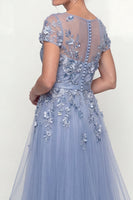 Load image into Gallery viewer, Dusty Blue Long Floral A Line Mother of the Bride Dress with Ruffles