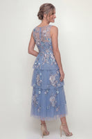 Load image into Gallery viewer, Maxi Blue Floral A Line Mother of the Bride Dress with Ruffles