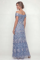 Load image into Gallery viewer, Floral Dusty Blue A Line Long Mother of the Bride Dress