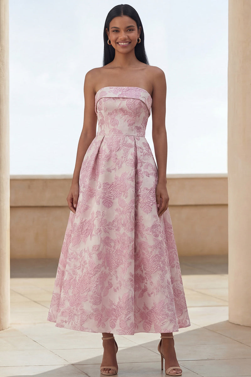 Load image into Gallery viewer, Blue Daffodil Floral A Line Maxi Strapless Formal Dress