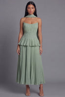 Load image into Gallery viewer, Dusty Sage A Line Maxi Ruffled Formal Dress with Pleats