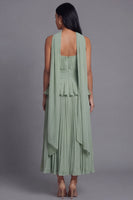 Load image into Gallery viewer, Dusty Sage A Line Maxi Ruffled Formal Dress with Pleats