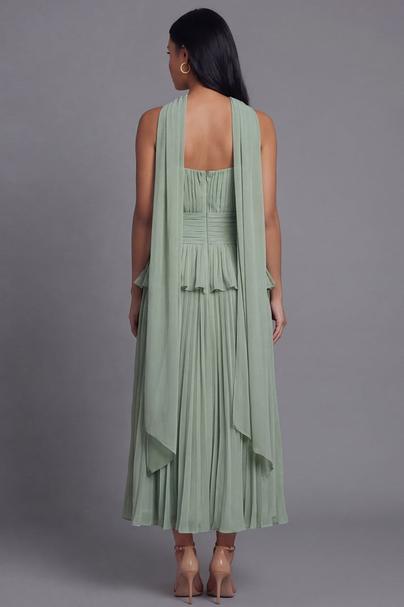 Load image into Gallery viewer, Dusty Sage A Line Maxi Ruffled Formal Dress with Pleats