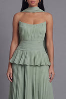 Load image into Gallery viewer, Dusty Sage A Line Maxi Ruffled Formal Dress with Pleats