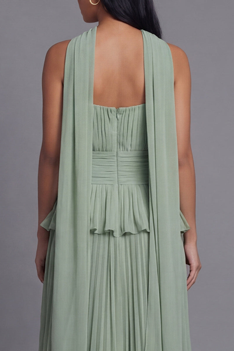 Load image into Gallery viewer, Dusty Sage A Line Maxi Ruffled Formal Dress with Pleats