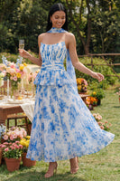 Load image into Gallery viewer, Dusty Sage A Line Maxi Ruffled Formal Dress with Pleats