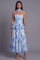 Load image into Gallery viewer, Dusty Sage A Line Maxi Ruffled Formal Dress with Pleats