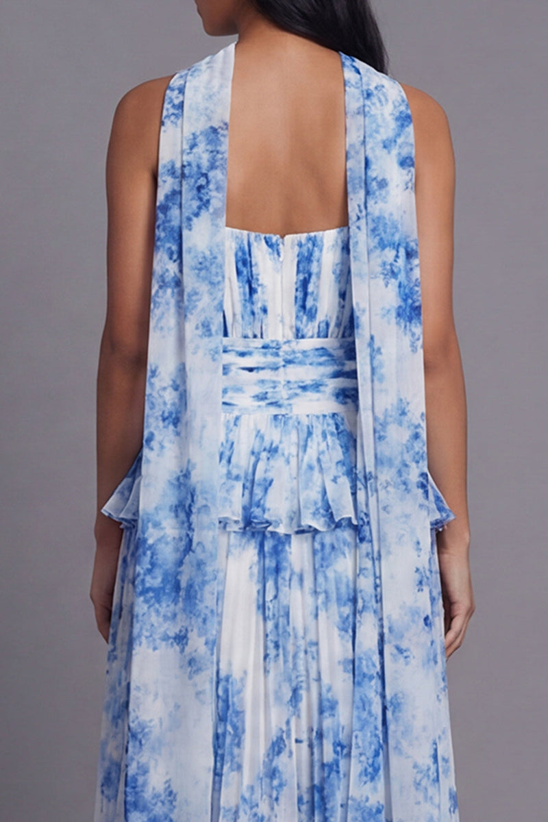 Load image into Gallery viewer, Dusty Sage A Line Maxi Ruffled Formal Dress with Pleats